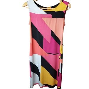 Worthington Stretch Dress XS Sleeveless Geometric‎ Print Colorful Mod Retro #99C